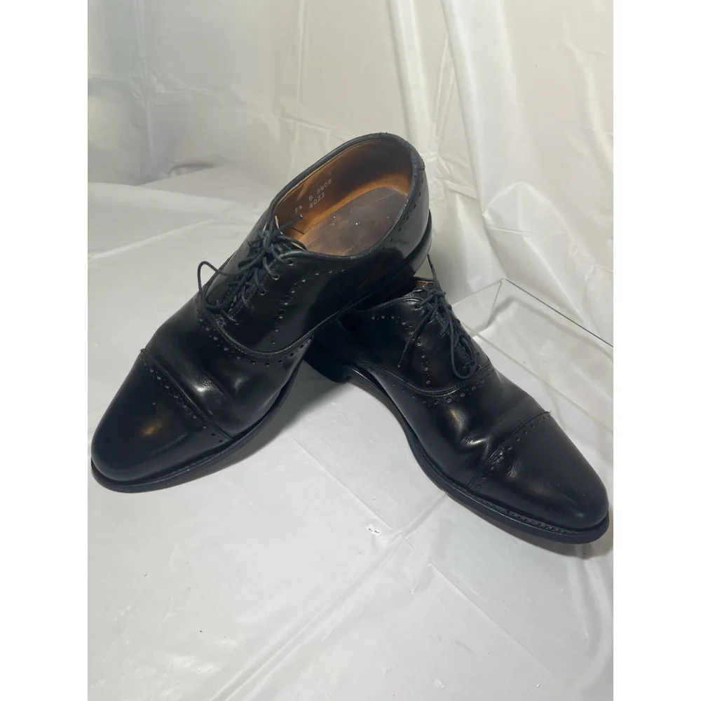 Allen Edmonds 9.5 B Mens Dress Shoes Hale Black Leather Brocade Oxfords ($425) - Picture 5 of 15